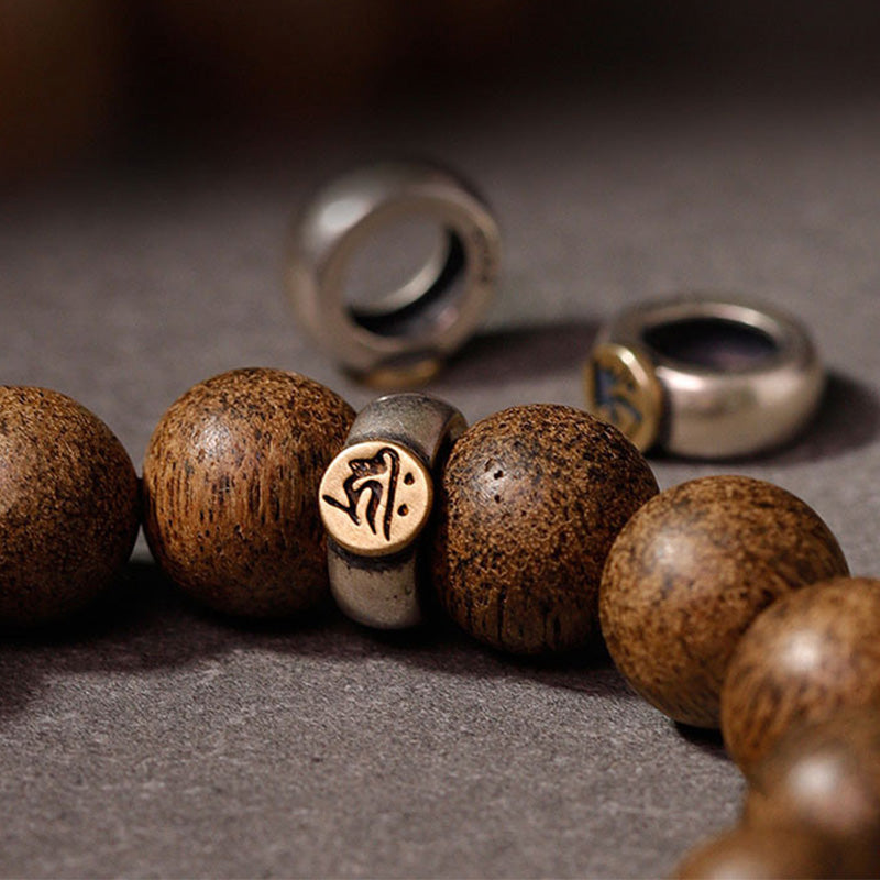 Karma Stone Chinese Zodiac Natal Buddha Natural Agarwood Silver Peace Calm Bracelet