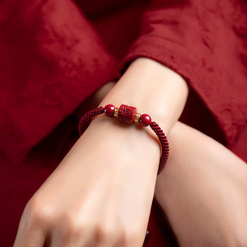 Karma Stone Tibet Cinnabar Om Mani Padme Hum Engraved Blessing Braided Bracelet