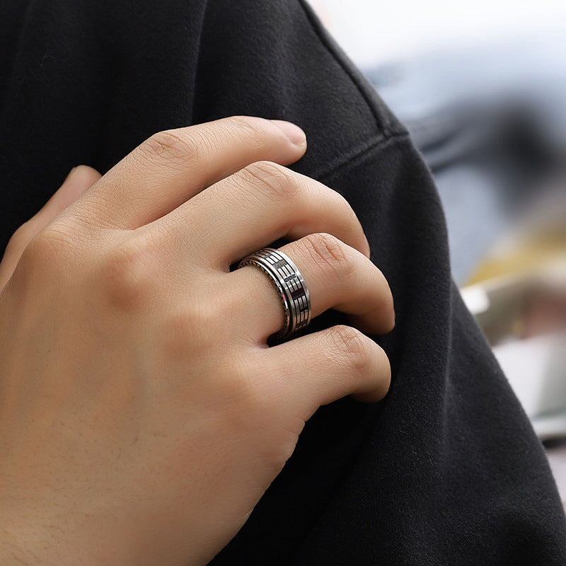Karma Stone Bagua Yin Yang Titanium Steel Balance Rotatable Ring