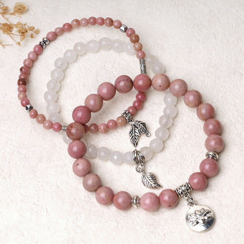 Karma Stone 3PCS Natural Quartz Crystal Beaded Healing Energy Lotus Bracelet
