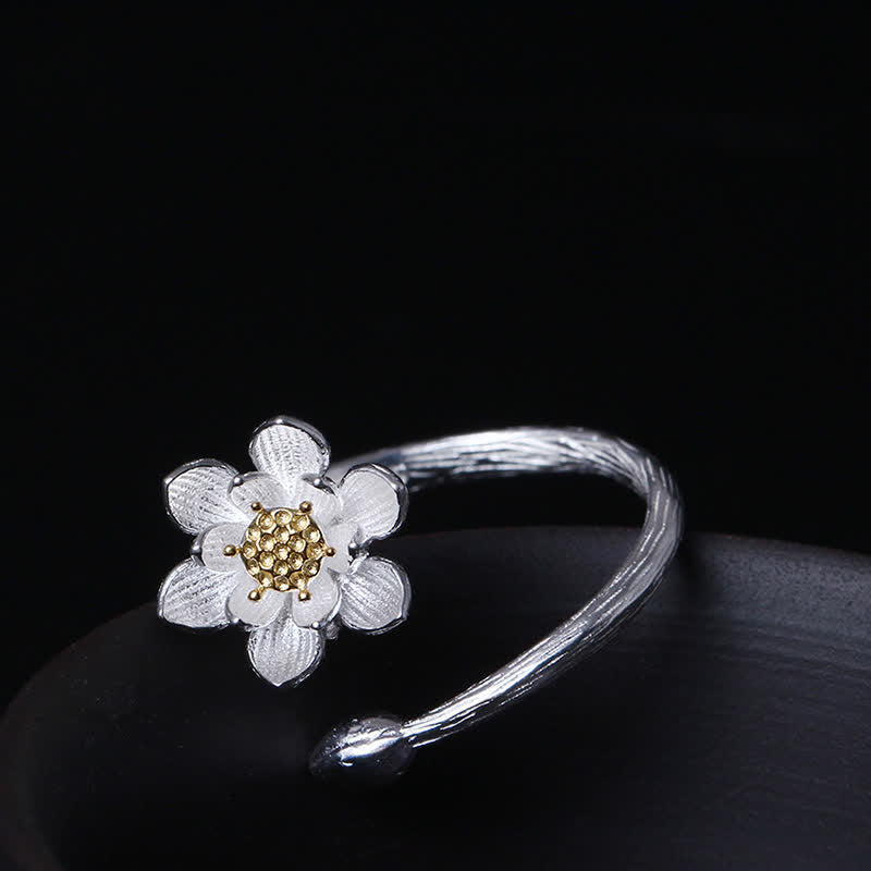 Karma Stone 925 Sterling Silver Lotus Flower Blessing Ring