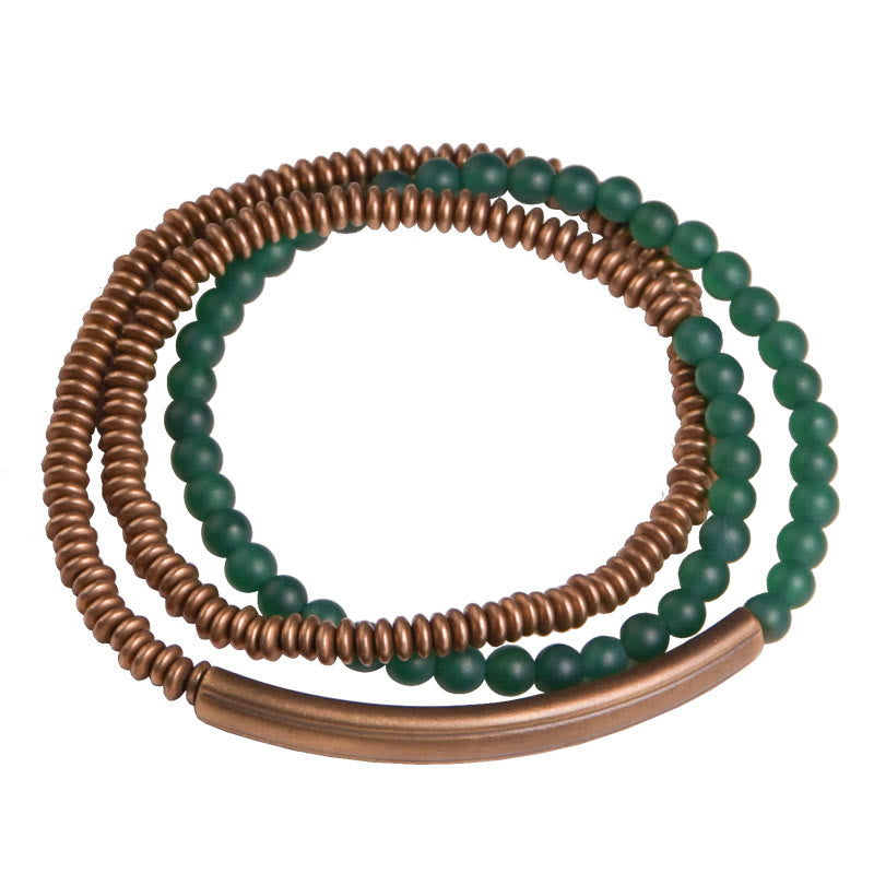 Karma Stone Tibetan Various Agate Stone Copper Protection Triple Wrap Bracelet
