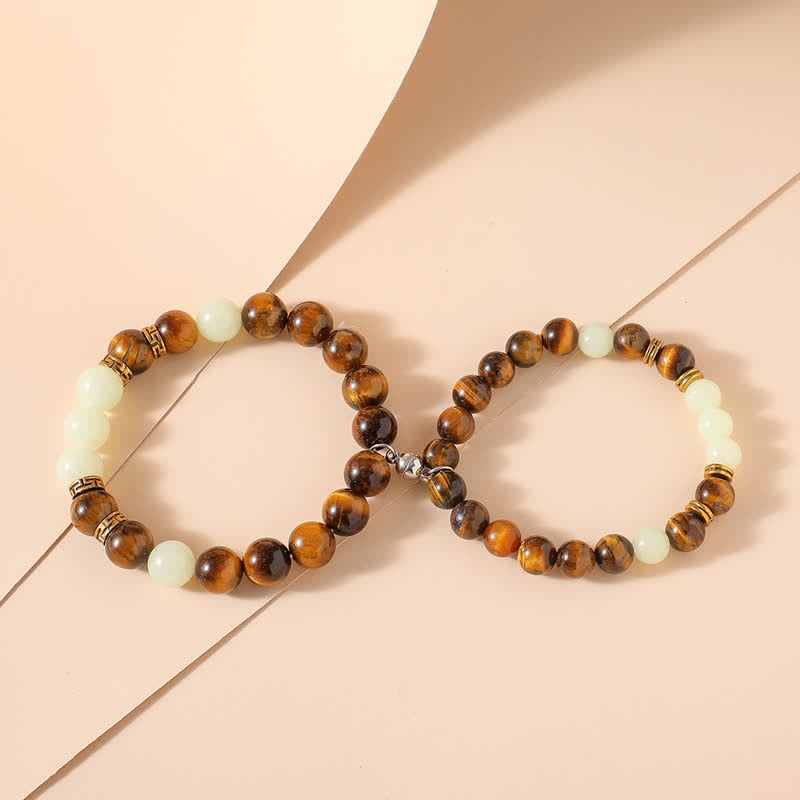 Karma Stone 2Pcs Tiger Eye Glowstone Luminous Bead Protection Couple Bracelet