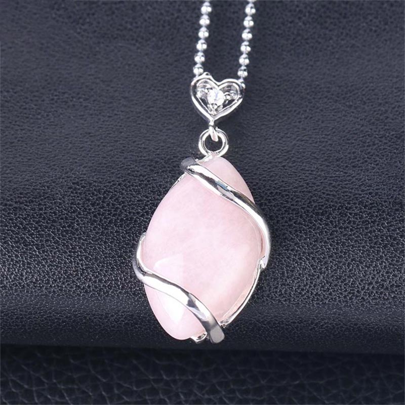 Karma Stone Marquise Pattern Natural Crystal Stone Charm Necklace Pendant