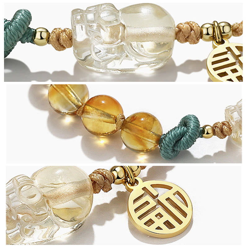 Karma Stone Citrine PiXiu Fu Character Prosperity String Braided Bracelet