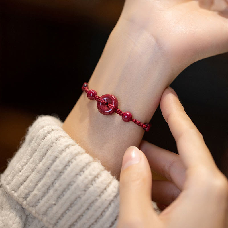 Karma Stone Handmade Cinnabar Peace Buckle Safe and Healthy Charm Blessing String Bracelet Anklet
