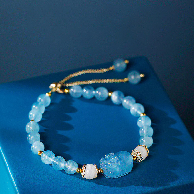 Karma Stone Aquamarine Strawberry Quartz Amethyst Moonstone PiXiu Healing Bracelet