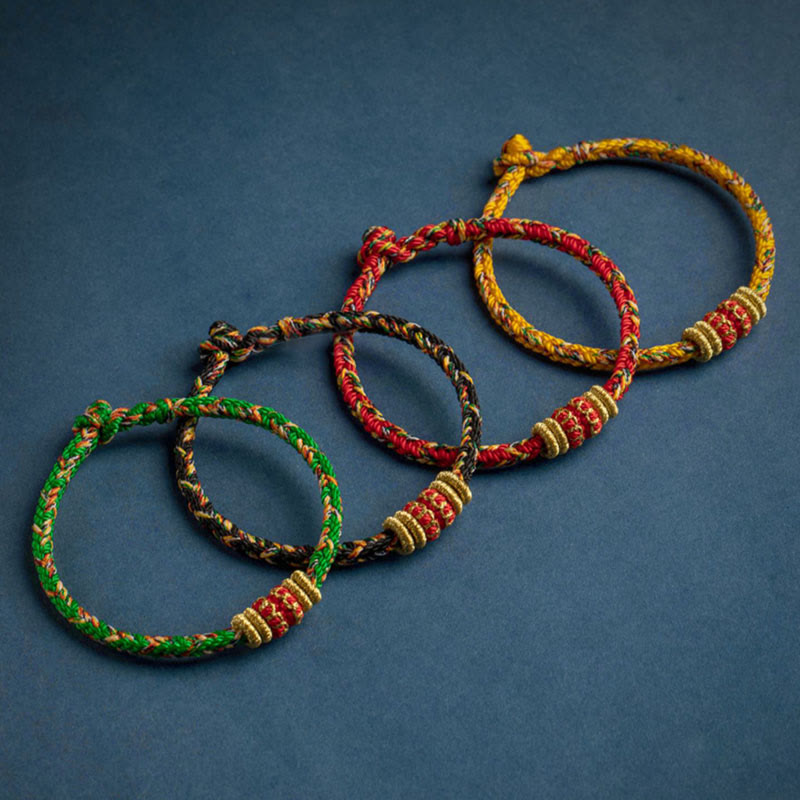 Karma Stone Tibet Handmade Chinese Zodiac Natal Buddha Luck Strength Braided String Bracelet