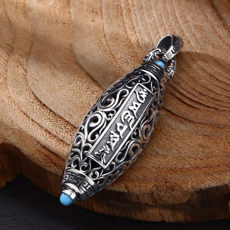 Karma Stone Tibetan Om Mani Padme Hum Nine-Eye Dzi Bead Pattern Peace Purity Rotatable Necklace Pendant