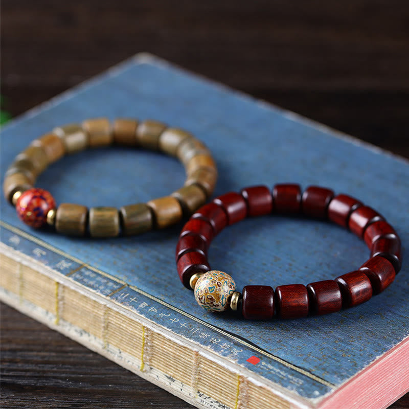 Karma Stone Natural Green Sandalwood Small Leaf Red Sandalwood Lacquer Bead Peace Bracelet