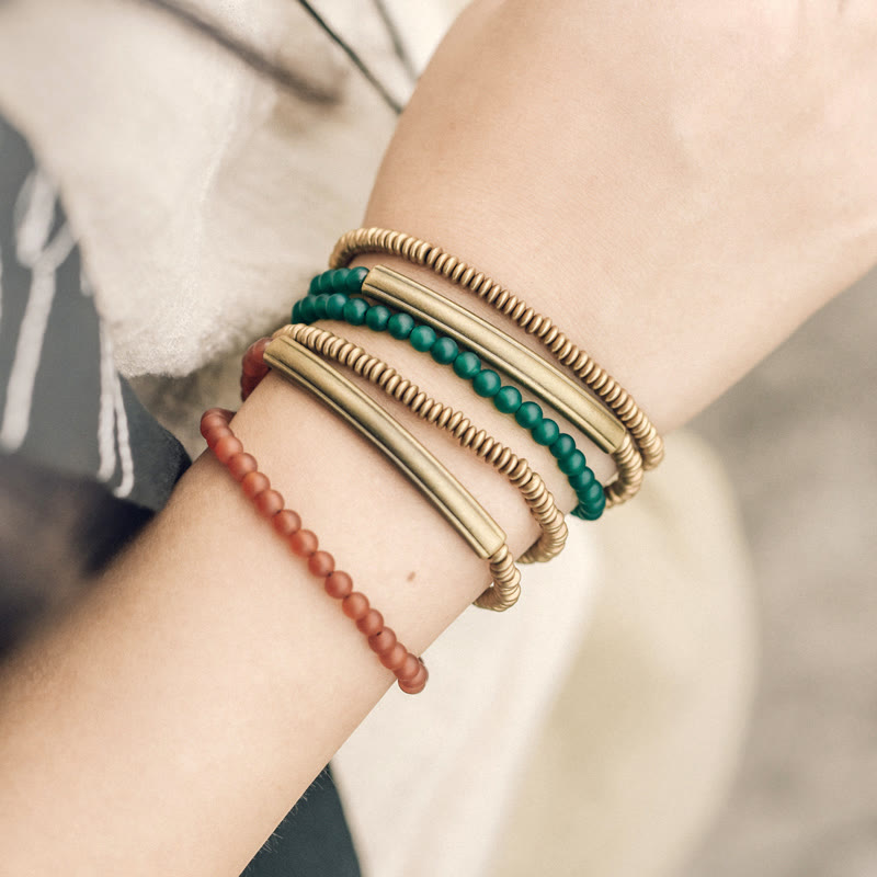 Karma Stone Tibetan Various Agate Stone Copper Protection Triple Wrap Bracelet