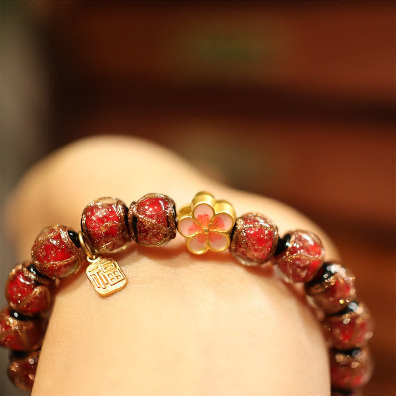 Karma Stone Tibetan Gold Swallowing Beast Family Five God Of Wealth Thangka Fortune Bead Bracelet