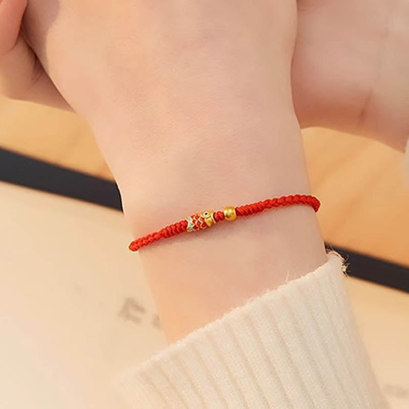 Karma Stone 925 Sterling Silver Handmade Koi Fish Wealth Success Braided Rope Bracelet