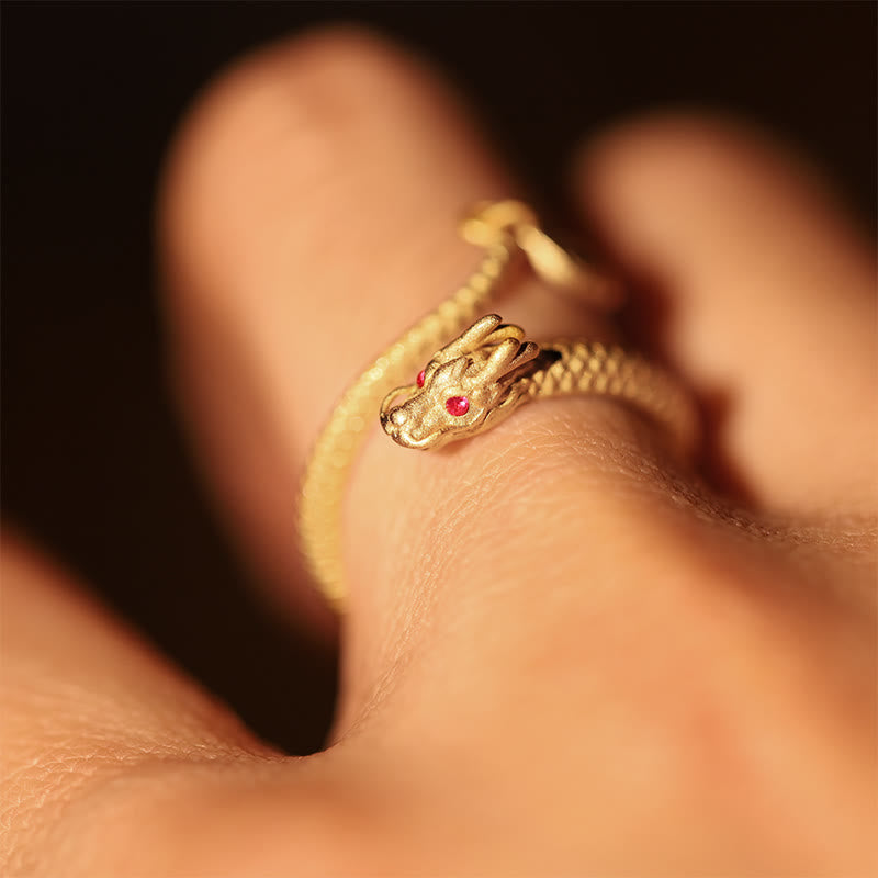 Karma Stone 925 Sterling Silver Vintage Year of the Dragon Luck Protection Strength Adjustable Ring