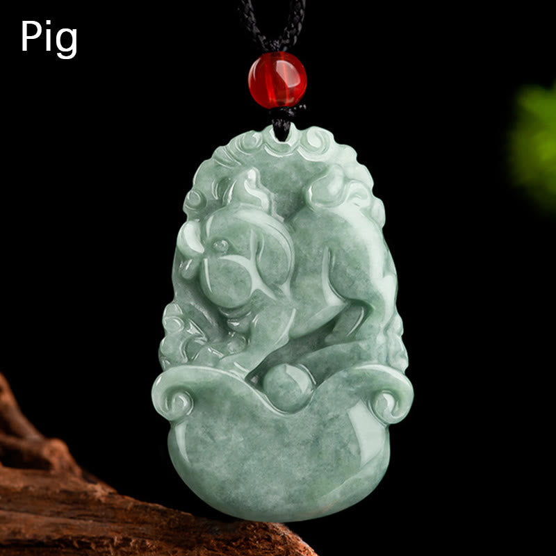 Karma Stone Natural Green Jade 12 Chinese Zodiac Luck Prosperity Necklace Pendant