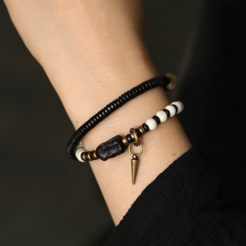 Karma Stone Yak Bone Ebony Wood Copper Strength Couple Bracelet