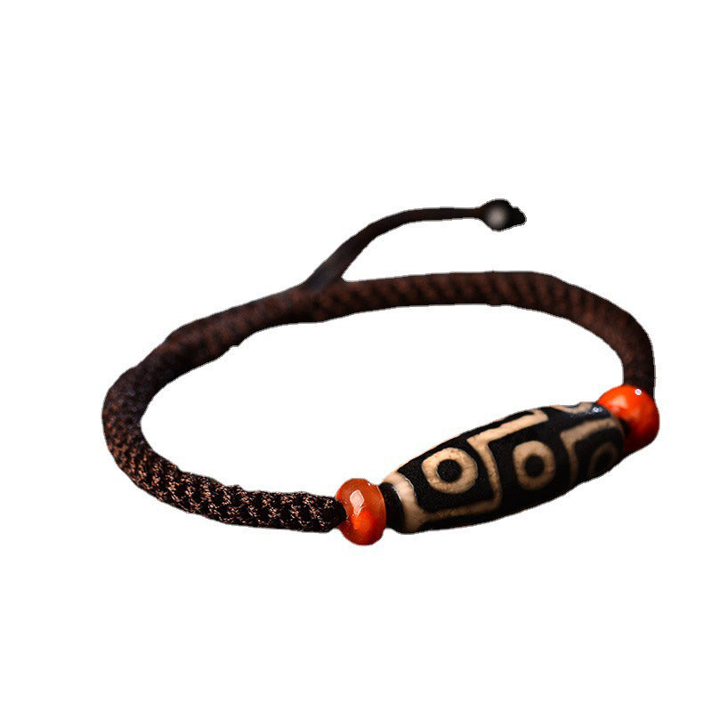 Karma Stone Tibetan Nine-Eye Dzi Bead Prosperity String Bracelet