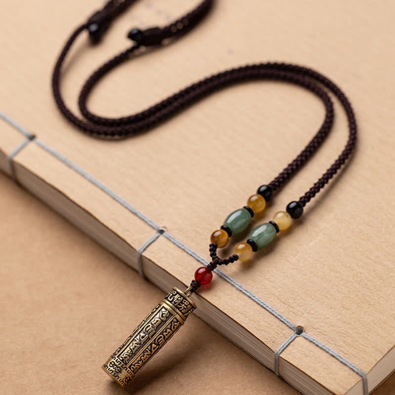 Karma Stone Tibet Om Mani Padme Hum Agate Shurangama Sutra Protection Necklace Pendant