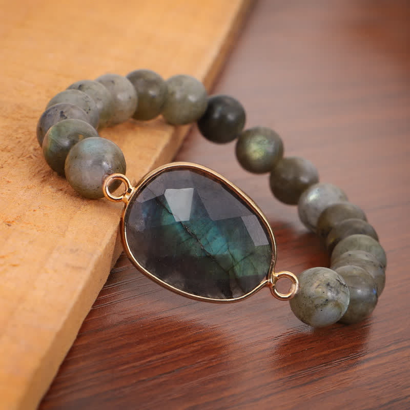 Karma Stone Natural Labradorite Moonstone Support Healing Beaded Bracelet