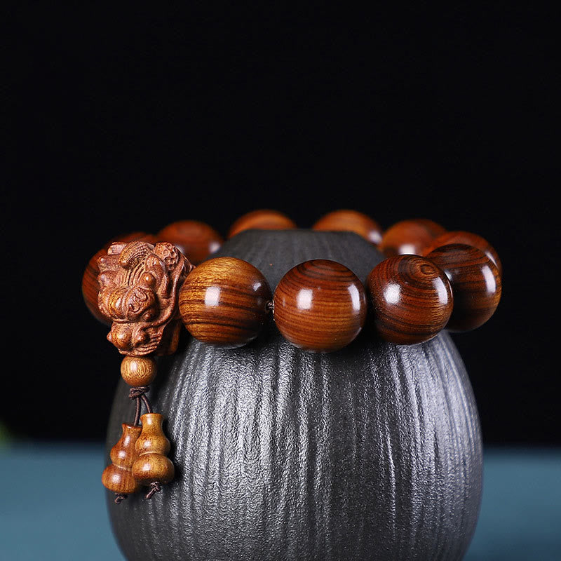 Karma Stone Rosewood Green Sandalwood Small Leaf Red Sandalwood Agarwood Dragon Carved Protection Bracelet