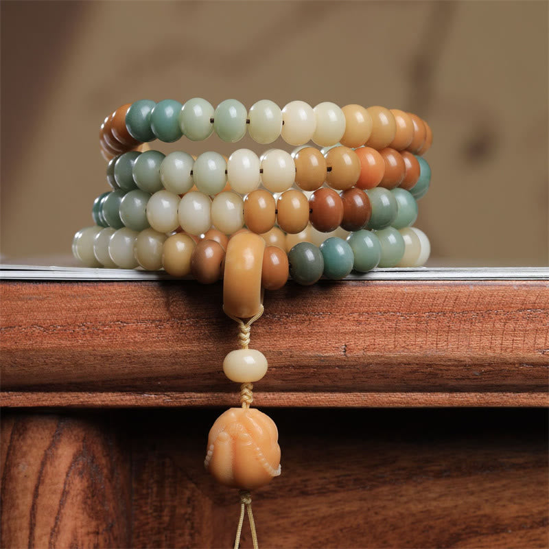 Karma Stone 108 Mala Beads Gradient Bodhi Seed Buddha Hand Engraved Peace Bracelet