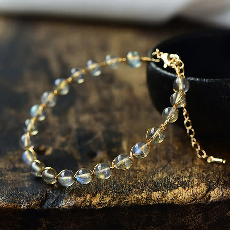 Karma Stone Natural Moonstone 14K Gold Healing Positive Bracelet
