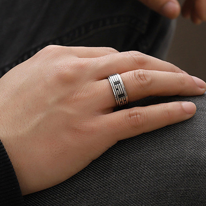 Karma Stone Bagua Yin Yang Titanium Steel Balance Rotatable Ring