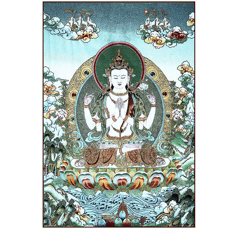 Karma Stone Tibetan Embroidery White Tara Thangka Tapestry Wall Hanging Wall Art Meditation for Home Decor