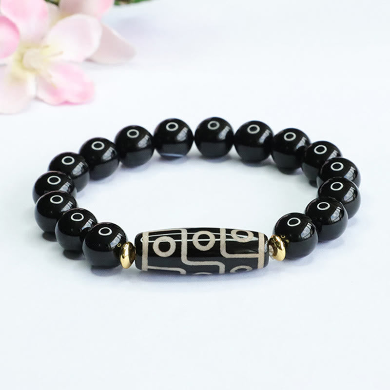 Karma Stone Tibetan Nine-Eye Dzi Bead Black Onyx Power Bracelet