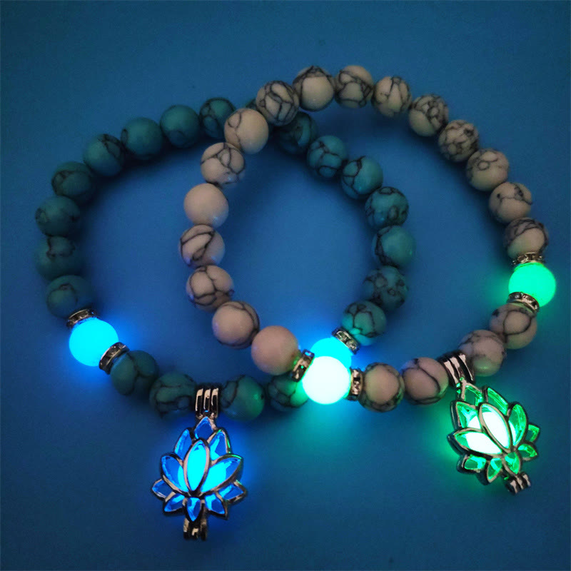 Karma Stone Tibetan Turquoise Glowstone Luminous Bead Lotus Protection Bracelet