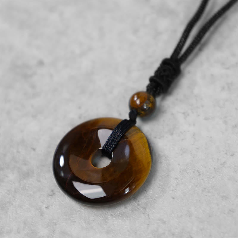 Karma Stone Lucky Coin Pendant Healing Crystal Gemstone Necklace