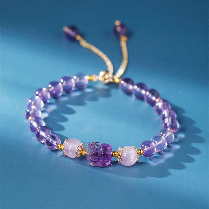 Karma Stone Aquamarine Strawberry Quartz Amethyst Moonstone PiXiu Healing Bracelet