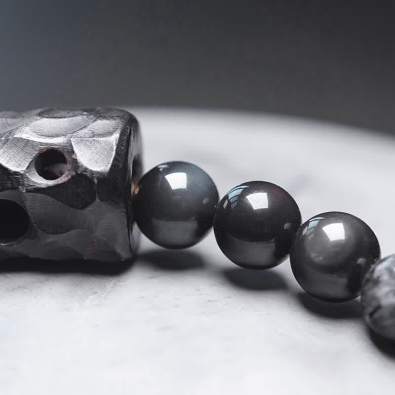 Karma Stone Black Rutilated Quartz Ebony Wood White Crystal Success Couple Bracelet