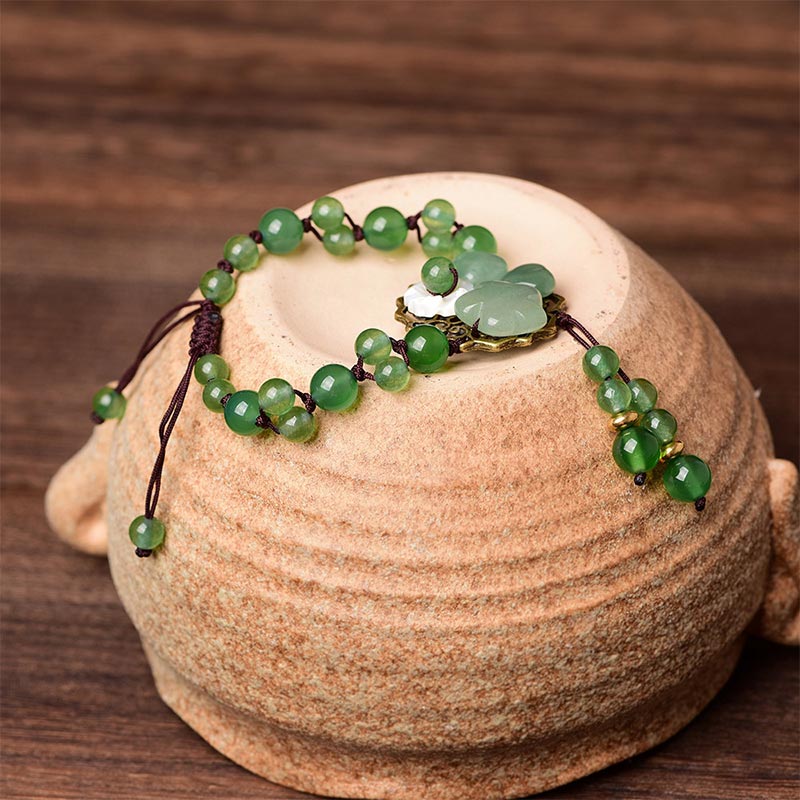 Karma Stone Natural Green Jade Luck Dangling Flower Bracelet