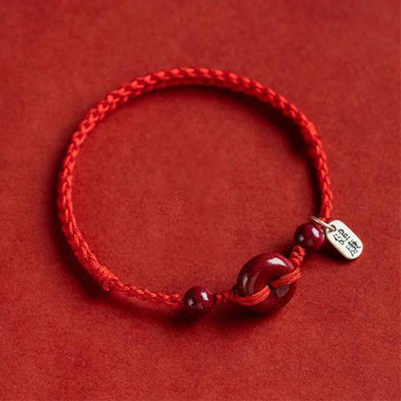 Karma Stone Handmade Cinnabar Peace Buckle Safe and Healthy Charm Blessing String Bracelet Anklet