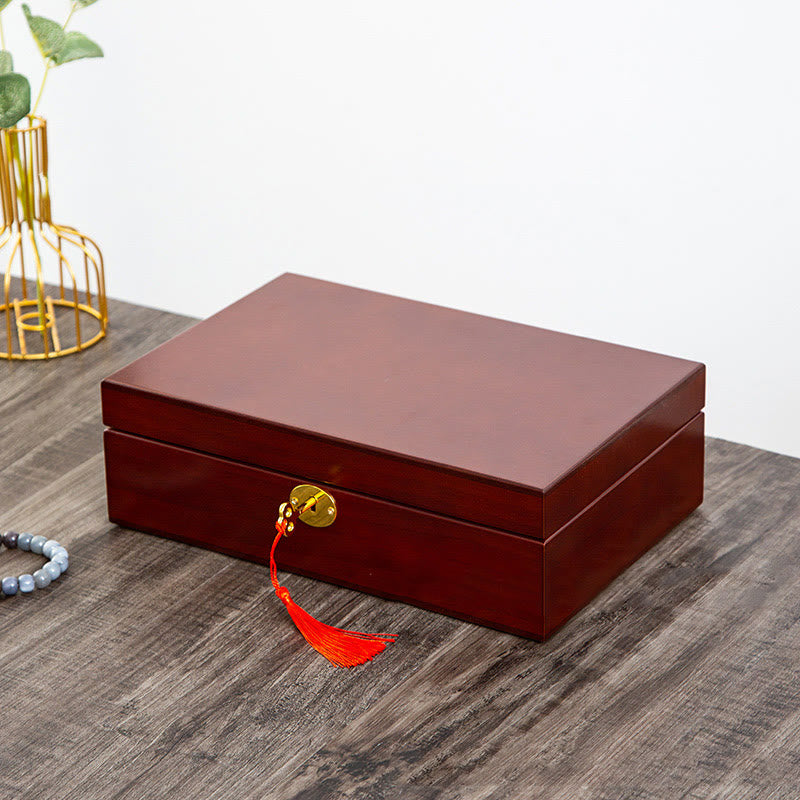 Karma Stone Vintage Wooden Jewelry Box Two-Layer Solid Wood Jewelry Storage Box