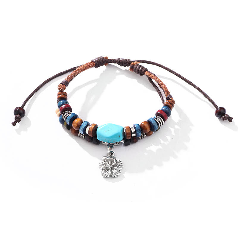 Karma Stone Turquoise Small Flower Protection Double Layer Necklace Pendant Bracelet