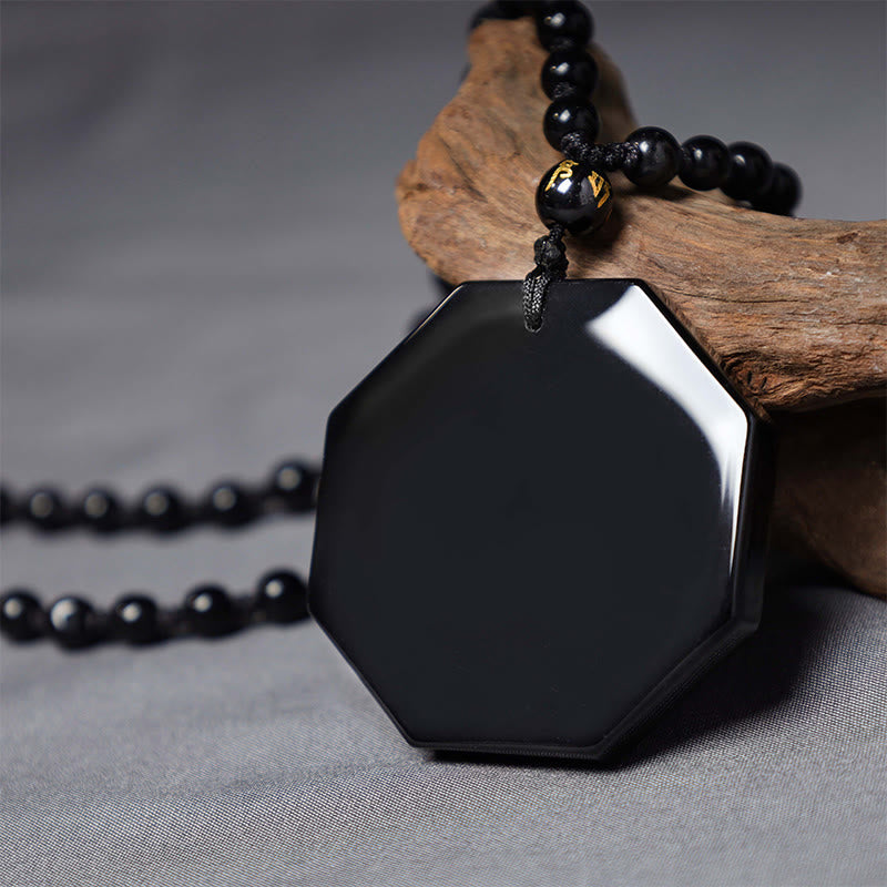 Karma Stone Black Obsidian Stone Yin Yang Pendant Necklace