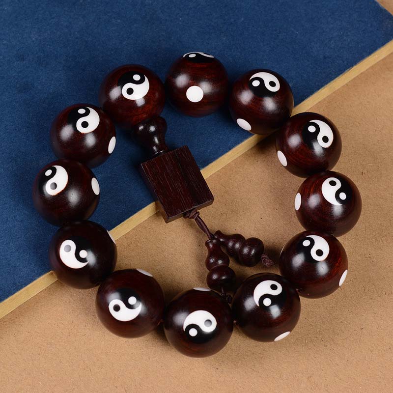 Karma Stone Small Leaf Red Sandalwood Yin Yang Protection Bracelet