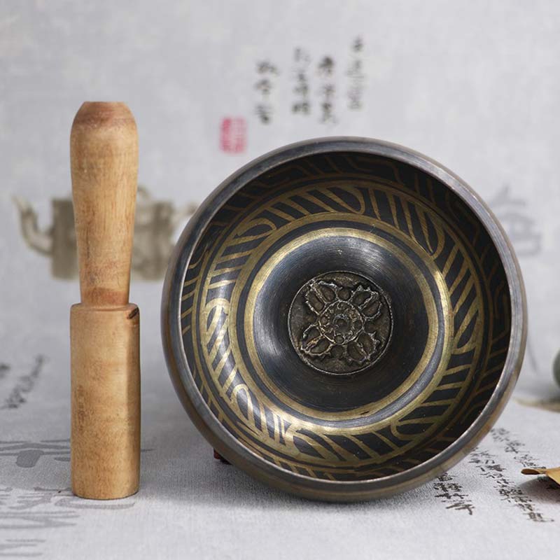 Karma Stone Tibetan Meditation Bowl for Healing and Mindfulness Om Mani Padme Hum Singing Bowl