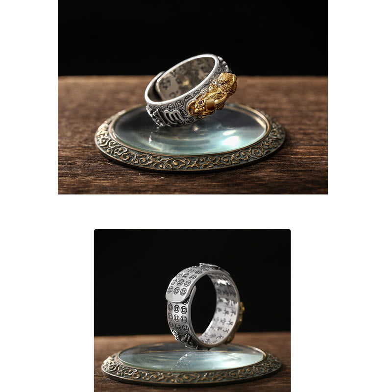 Karma Stone Tibetan 990 Sterling Silver Om Mani Padme Hum PiXiu Dorje Vajra Heart Sutra Engraved Wealth Ring