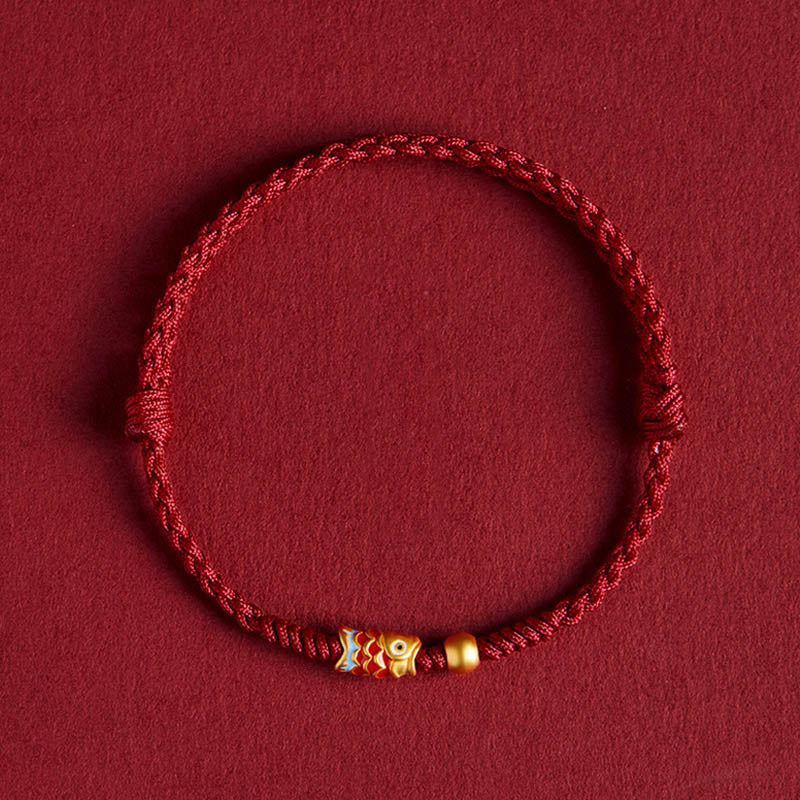Karma Stone 925 Sterling Silver Handmade Koi Fish Wealth Success Braided Rope Bracelet