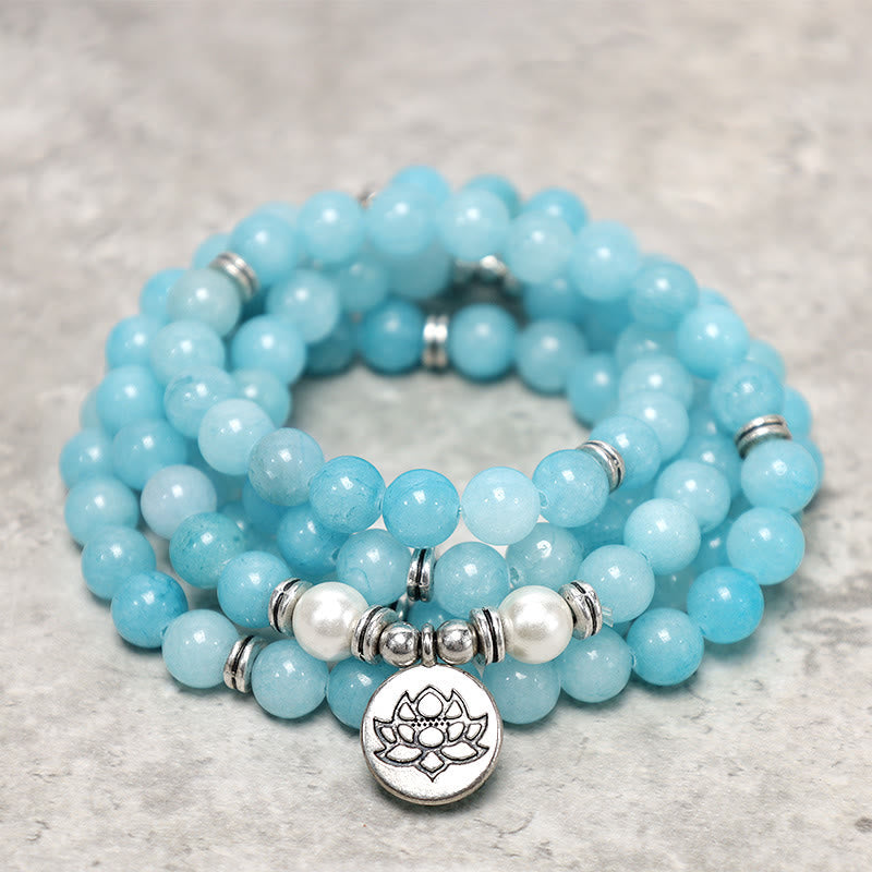 Karma Stone Natural Amazonite Stone Healing Lotus Mala Bracelet Necklace