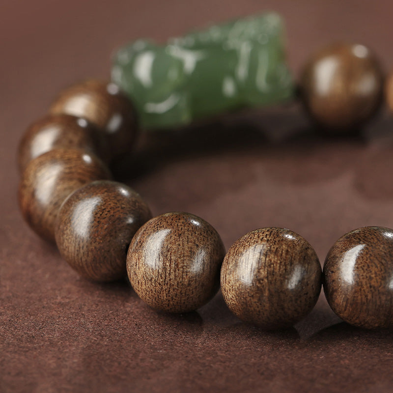 Karma Stone 925 Sterling Silver Brunei Agarwood PiXiu Jade Peace Strength Bracelet