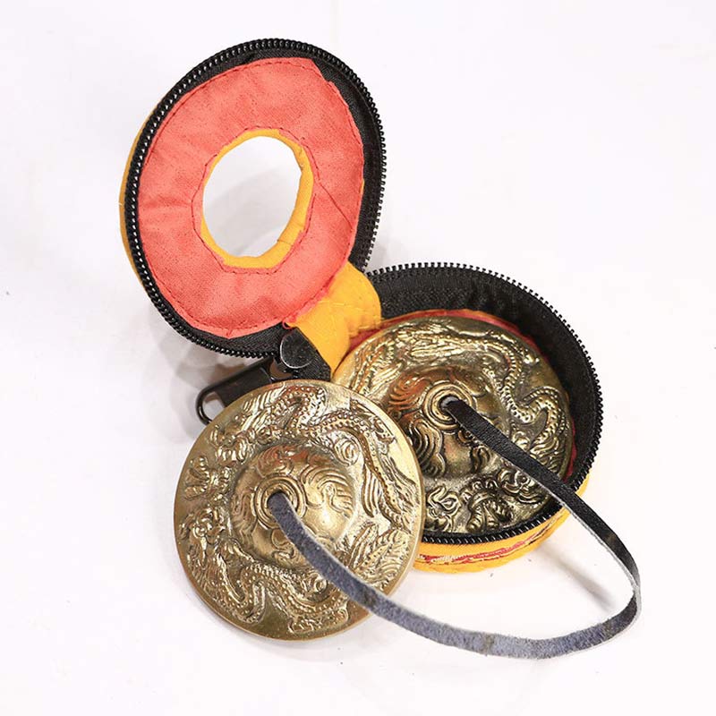 Karma Stone Tibetan Tingsha Bell Six True Words Dragon Copper Balance Decoration With Bag