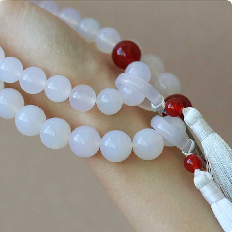 Karma Stone White Agate Red Agate Luck Wrist Mala Tassels Pocket Mala Car Decoration