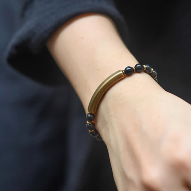 Karma Stone Red Jasper Moss Agate Black Obsidian Crystal Copper Peace Couple Bracelet
