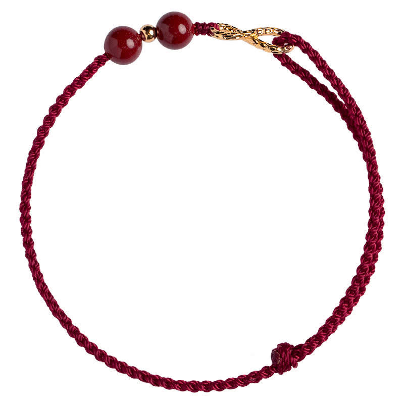 Karma Stone Cinnabar Blessing Red String 14K Gold Infinity Symbol Bracelet Anklet