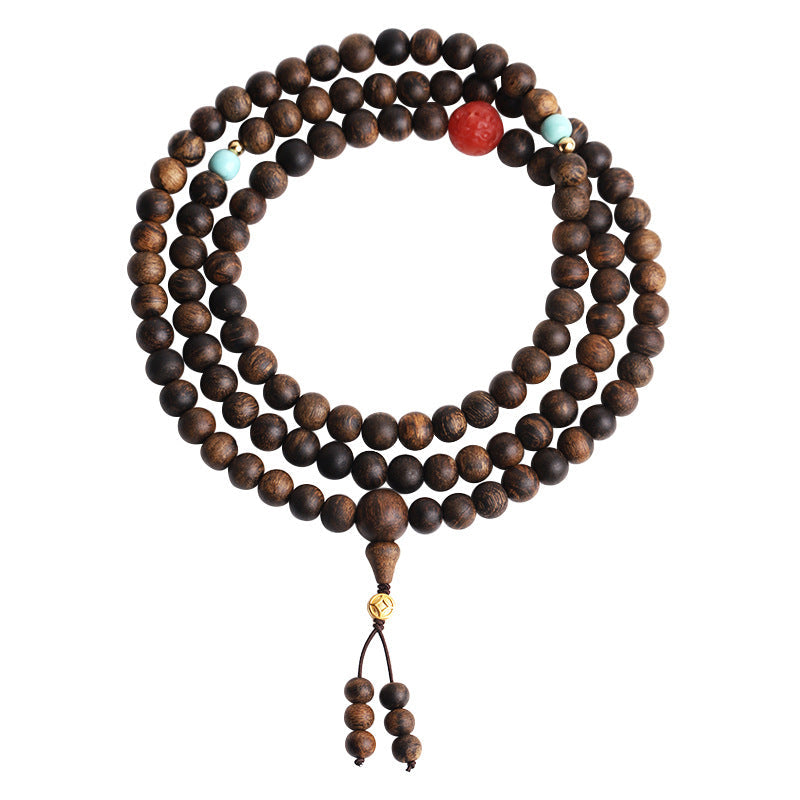 Karma Stone 108 Mala Beads Agarwood Red Agate Turquoise Peace Meditation Bracelet