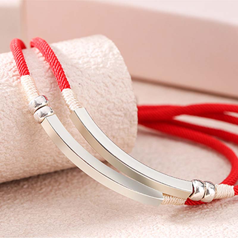 Karma Stone 925 Sterling Silver Red String Layered Braid Bracelet